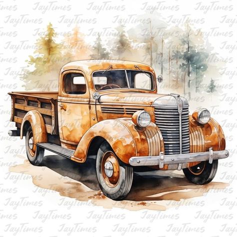 Old Wagons, Vintage Pickup Trucks, Antique Trucks, Watercolor Journal, Vintage Watercolor, Vintage Tractors, Wood Burning Patterns, Truck Art, Vintage Truck