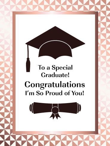 If you have a graduate that you are proud of, then this special greeting card is a must send! It gets straight to the point and lets her know you are so proud of her. The words are creatively placed between a traditional graduation cap and a diploma, all while being surrounded by a pretty pink border. She will love the fact that you took the time to select such an exceptional graduation card just for her. Don’t make her wait a minute longer, get this delightful greeting card out to her today. Congratulations Graduate Proud Of You, Congratulations For Your Graduation, Graduation Wishes Quotes, Graduation Congratulations Quotes, Happy Graduation Card, Graduation Card Sayings, Greeting Card Graduation, Graduation Greeting Cards, Congratulations Quotes