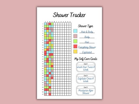 This printable shower tracker helps you track your shower habits and improve your hair care. It includes a place to record your shower temperature, duration, and products used. You can also track your hair's condition and make notes about any changes you Shower Tracker, Hobby Tracker, Bullet Journal Layout Templates, Life Tracker, Planner Pages Ideas, Daily Tracker, Printable Habit Tracker, Goals For The Year, Challenge Tracker