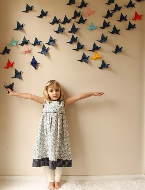 Taking Flight by madebyrae, via Flickr Lovely Sewing patterns. Love the origami birds too! Geranium Dress, Origami Wall Art, Origami Wall, Origami Birds, Murphy Bed Ikea, Origami Ball, Origami Decoration, Origami Cranes, Murphy Bed Diy