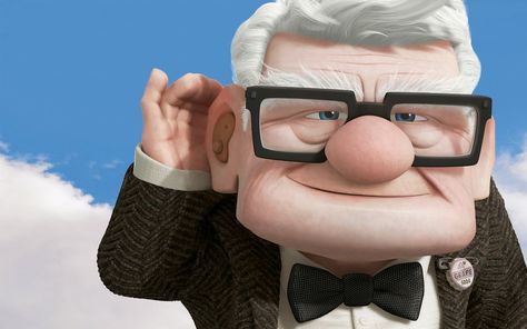 Up Hearing Aid Carl Fredricksen, Up 2009, Angelica Maria, Wilderness Explorer, Pixar Characters, Cute Cartoon Characters, Bohol, Hearing Loss, Pixar Movies