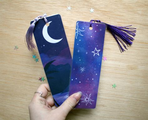 Stars Bookmark, Printed Bookmarks, Laminated Bookmarks, Purple Mountains, Star Bookmark, Bookmark With Tassel, Bookmark Size, Purple Stars, Tassel Bookmark