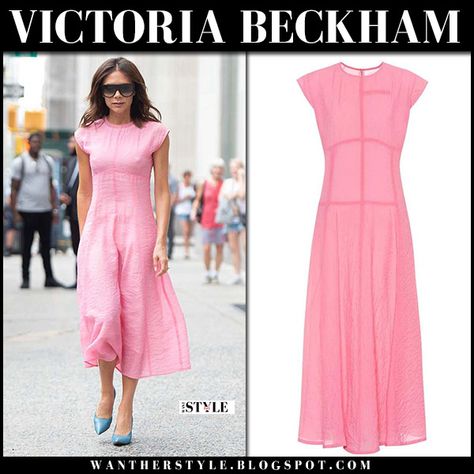 Victoria Beckham in pink midi summer dress #fashion #style #summer #streetstyle Victoria Beckham Pink Dress, Victoria Beckham Style Dresses, Victoria Beckham Dresses, Midi Summer Dress, Victoria Beckham Dress, Simple Casual Outfits, Victoria Beckham Style, Beckham Style, Fashion Style Summer