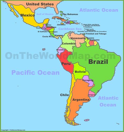 Map of Central and South America Central America Map, Costa Ric, South America Map, Waldorf Montessori, Geography Map, Spanish Culture, Adventure Inspiration, America Map, Saint Kitts And Nevis