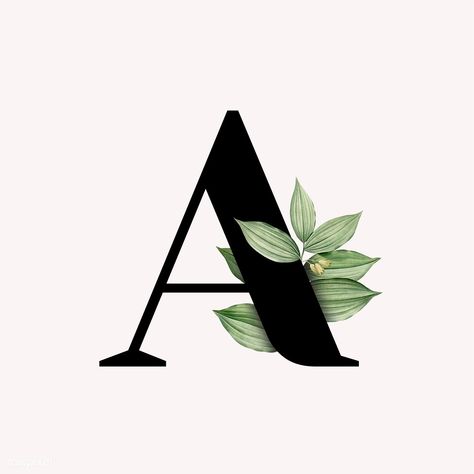 Botanical capital letter A illustration | premium image by rawpixel.com / Aum / Donlaya / Kappy Kappy / manotang Botanical Capital Letter, Font Design, Letter A, Premium Vector, Alphabet, Floral, Green, Design