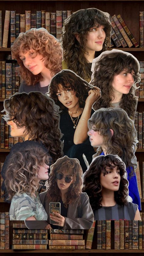 Curly Hair Short Women, Side Swept Curly Hair, Curly Rockstar Haircut, 2b Hair Haircuts, How To Style Curly Bangs Hairstyles, Permed Wolf Cut, Curly 70s Hairstyles, 2024 Perm Hair, Curly Hair Mullet Woman