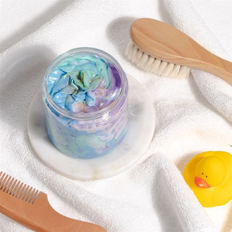 Use this super sparkly mermaid whipped soap to add some mystical magic to your bath or shower. Use on a loofa or nylon puff for an extra luxurious experience. Whipped Soap Recipe, Bath Packaging, Whipped Soap Diy, Handmade Soap Recipes, Aloe Vera Oil, Mermaid Magic, Wholesale Soap, Body Butters Recipe, Handmade Skincare