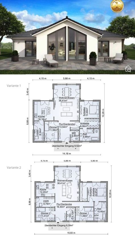 Drawing Rendering, Bedroom Architecture, One Floor House Plans, Modern Bungalow House Plans, House Design Plans, Modern Bungalow House Design, Bedroom Contemporary, Modern Bungalow House, House Construction Plan