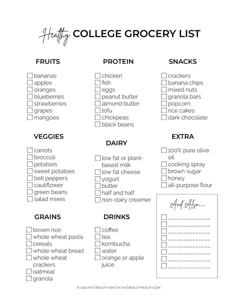 Healthy Dinner Grocery List, Uni Food Shopping List, Gym Grocery List, College Dorm Grocery List, College Grocery List On A Budget, Cheap College Meals Healthy, Breakfast Ideas List, Healthy Grocery List On A Budget, Dorm Grocery List