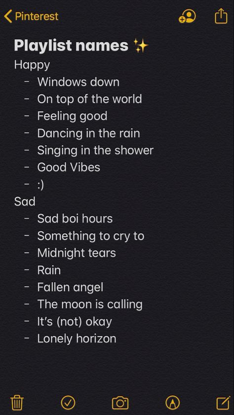 From happy screams to tear streams these playlist names have got you covered✨ Happy Songs Playlist Names, Playlist Names For Happy Songs, Dance Playlist Name Ideas, Spotify Playlist Covers Screaming, Must Have Spotify Playlists, Spotyfi Playlist Name, Happy Spotify Playlist Names, Dance Playlist Names, Country Playlist Names Ideas