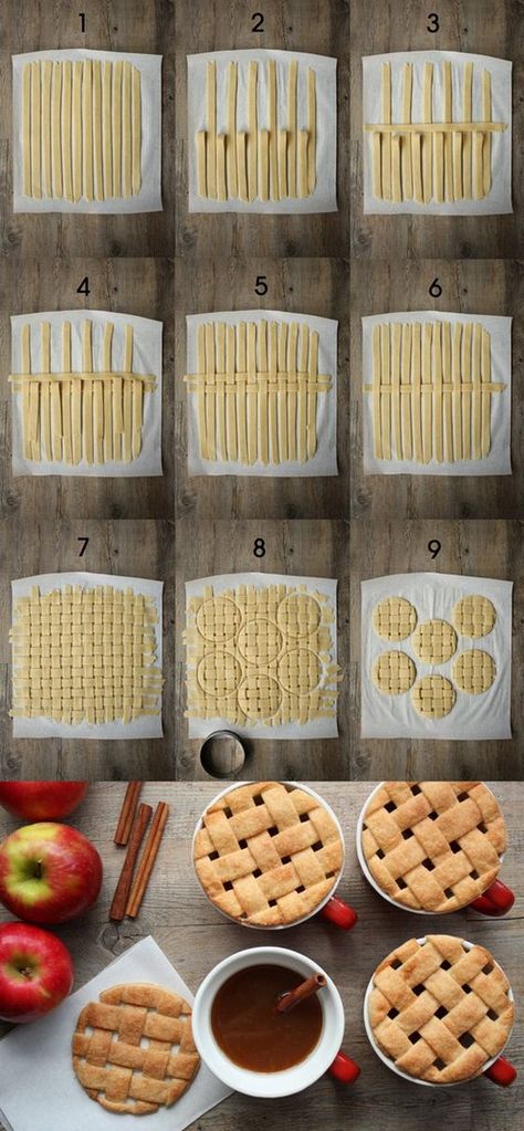 I love this lattice crust idea for mini pies.                                                                                                                                                      More Mini Torte, Christmas Recipes Easy, Apple Pies, Mini Pies, Köstliche Desserts, Healthy Baking, Christmas Baking, Diy Food, Diy Food Recipes