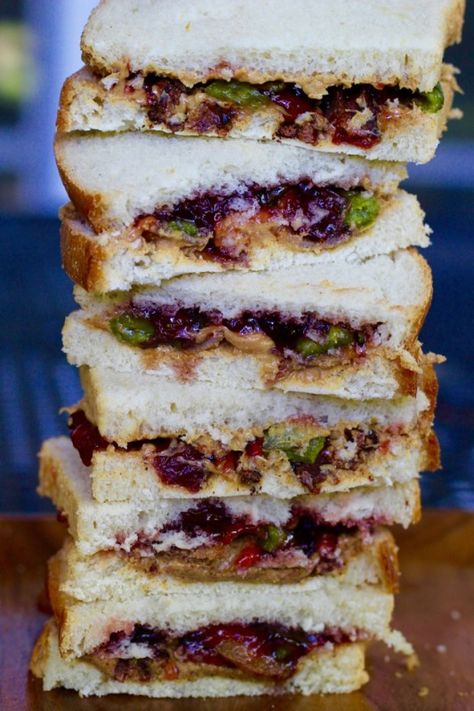 Peanut butter with bacon sandwich and cherry preserves and jalapenos Peanut Butter Jelly Sandwich, Sandwich Restaurant, Bacon Sandwich, Gourmet Sandwiches, Peanut Butter Sandwich, Bacon Jam, Peanut Butter Jelly, Burgers Sandwiches, Weird Food