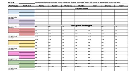 Clean template   Week of:, Planner template adapted from Seven Habits of Highly Effective People by Stephen Covey. Created by Mom' s Small Victories. For personal use only, not to be used for sale.  Role/ Category, Weekly Goals, Monday, Tuesday, Wednesday, Thursday, Friday, Saturday, Sunday  Toda... 7 Habits Weekly Planner, Stephen Covey Planner, Covey Weekly Planner, Covey 7 Habits, Gtd Planner, Weekly Schedule Template, Goals Planning, Project Planner Printable, Stephen R Covey