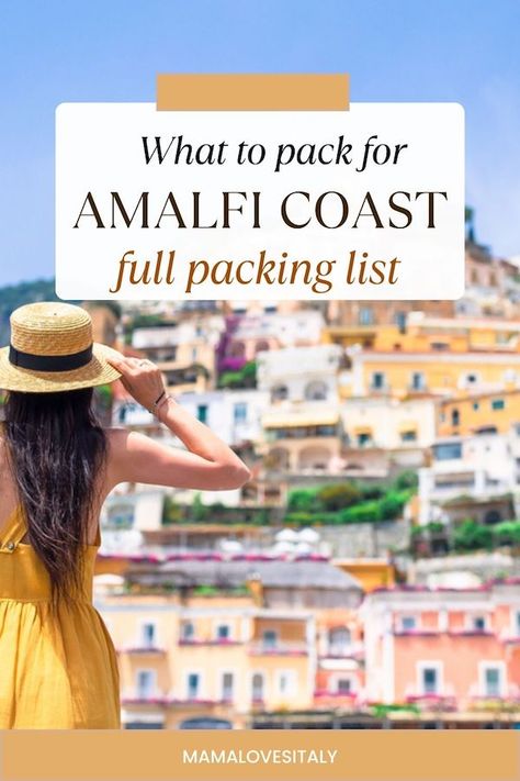 Amalfi Coast packing list: how to dress on the Amalfi Coast for tours, hikes and restaurants | Mama Loves Italy Amalfi Coast Packing List, Amalfi Coast Outfits September, Travel Capsule Wardrobe Fall, Amalfi Style, Almafi Coast Italy, Amalfi Coast Outfits, Italy Outfits Summer, Italy In September, Outfits Italy