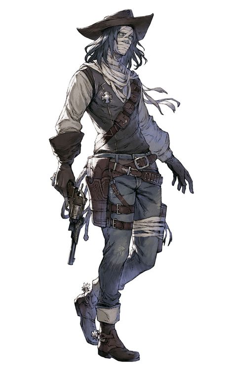 Dimos Alt Costume 2 Art - NieR Reincarnation Art Gallery Reincarnation Art, Nier Reincarnation, Cowboy Character Design, Cowboy Art, 캐릭터 드로잉, Dungeons And Dragons Characters, Dnd Art, Costumes Ideas, Fantasy Male