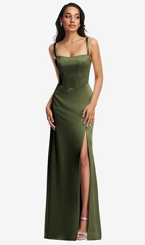 Jade Prom Dresses, Army Green Bridesmaid Dresses, Olive Color Dress, Olive Gown, Olive Green Formal Dress, Olive Green Prom Dress, Green Dress Formal, Olive Green Bridesmaid Dresses, Corset Maxi Dress