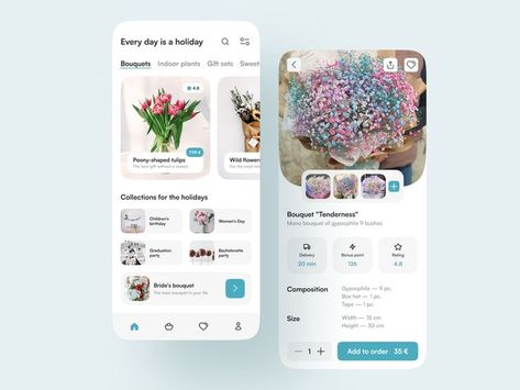 Flower Shop Concept, Flowers Graphic Design, Graphic Design Minimal, Indoor Plant Gifts, Holiday Bouquet, E-commerce App, Ux App Design, Flower App, Flowers Graphic