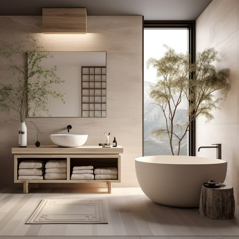 Japandi Style Bathroom, Japanese Zen Interior, Japandi Bathroom Design, Zen Bathroom Design, Japandi House, Japanese Bathroom, Japandi Interior Design, Zen Interiors, Japandi Interiors