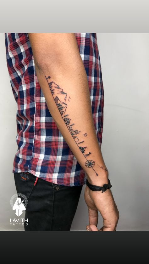 Travel Tattoo Men Forearm, Travel Tattoo Men Adventure, Tattoo For Travel, Forearm Tattoos Men, Tattoo Ideas Forearm, Travel Tattoo Ideas, Phoenix Travel, Adventure Tattoo, Tattoos Men