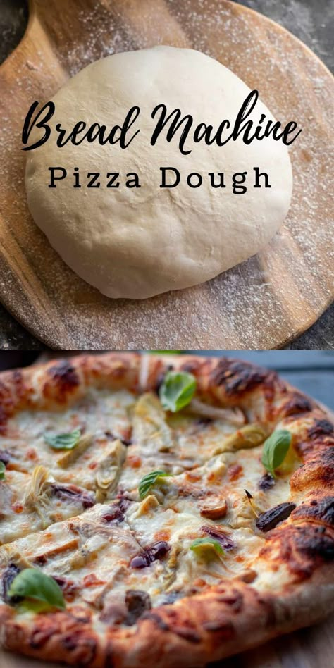 This bread machine pizza dough will make pizza night your favorite meal of the week! Perfectly crispy, chewy, yet pillowy soft this homemade pizza dough beats anything you'll ever get at the store. Plus, it's super simple! Pizza Dough Bread Maker, Pizza Dough Recipe In Bread Machine, Gf Pizza Dough Bread Machine, Bread Machine Recipes Dough Only, Bread Machine Garlic Pizza Dough, Calzone Dough Bread Machine, Pizza Crust In Bread Machine, Make Ahead Pizza Dough Bread Machine, Pizza Dough Recipe For Bread Machine