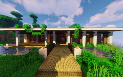 Jungle Home Minecraft, Tropical Modern House, Minecraft Jungle House, Minecraft Aesthetics, Villa Minecraft, Minecraft Modern City, Modern House Minecraft, Modern Minecraft Houses, Minecraft Mansion