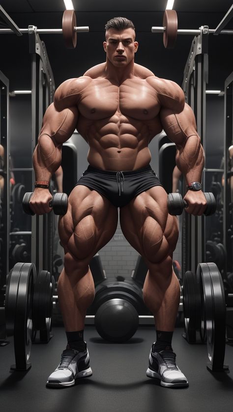 Transform the individual into a muscular bodybuilder with veins popping out, striking a powerful pose in a well-equipped gym. Craft a 4K-resolution digital artwork that showcases the bodybuilder's strength and physique in vivid detail, highlighting their intense workout environment with gym equipment surrounding them. This composition should emphasize the dedication and hard work of the bodybuilder. Bodybuilder Photo, Body Builders Men, V Shape Body, Gym Anime, Powerful Pose, Bodybuilding Photography, Aesthetics Bodybuilding, Batman Comic Wallpaper, Bodybuilding Program