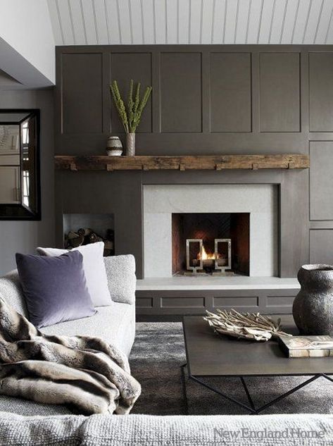 Charcoal Gray Fireplace Design Camino, Real Estat, Fireplace Makeover, Stil Inspiration, Fireplace Wall, Fireplace Design, Fireplace Decor, Fireplace Mantels, A Living Room