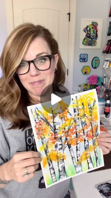 Andrea Nelson on Instagram: "Here's another variation on the gift card and birch trees. In this one we don't tape them off. Instead we do them first, which allows for more variation in the trunks. I love this technique!  You can find watercolor supplies on my Website ADreamOrADayArt.com  #easyart #falltreepainting #easywatercolor" Birch Tree Painting Diy, Birch Tree Watercolor Tutorial, Birch Tree Painting Watercolor, How To Paint Trees Watercolor, Andrea Nelson Art Watercolor, Watercolor Fall Trees, Fall Watercolor Art, Watercolor Birch Trees, Cool Trees