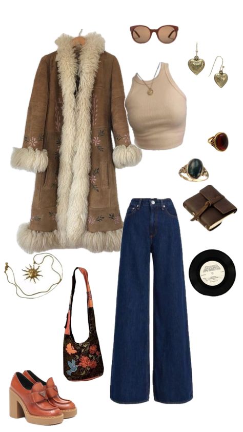 70s vibe #witch #70s #fashion #outfitinspo 70s Outfit Board, 70s Fur Coat Outfit, 70s Fashion Polyvore, 70s Fur Jacket Outfit, 70s Fall Fashion Magazine, 70s Aesthetic, 70s Outfits, 70s Fashion, Connect With People