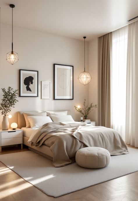 Beige Bedroom Ideas Beige Wall In Bedroom, Beige Room Minimalist, Scandi Neutral Bedroom, Natural Beige Bedroom, 1 Bedroom Apartment Decor Minimalist, Beige Bedroom Inspirations, Minimalism Bedroom Aesthetic, Beige Cozy Bedroom, Cosy Beige Bedroom