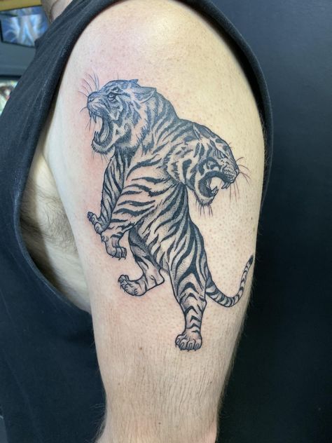 Tiger Head Back Tattoo, Two Headed Tiger Tattoo, 2 Headed Animals Tattoo, White Tiger Tattoo, Trending Tattoos, Gold Coast Australia, Tiger Tattoo, Tiger Head, White Tattoo