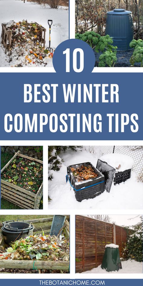 A cold winter scene featuring a compost tumbler and a compost bucket, showcasing winter composting techniques for beginners. Compost Diy, Easy Composting, How To Start Composting, Compost Bin Pallet, Start Composting, Composting 101, How To Compost, Composting Methods, Compost Bin Diy