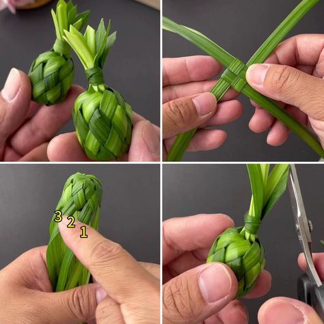 Mini Pineapple using Fresh Leaves | leaf, Ananas comosus | DIY How to Make Pineapple from Palm Leaf | By Simple Crafts Palm Weaving Diy, Palm Leaf Folding, Palm Leaves Craft, Palm Fronds Crafts, Palm Folding, Palm Leaf Craft, Leaf Weaving, Palm Weaving, Leaf Art Diy