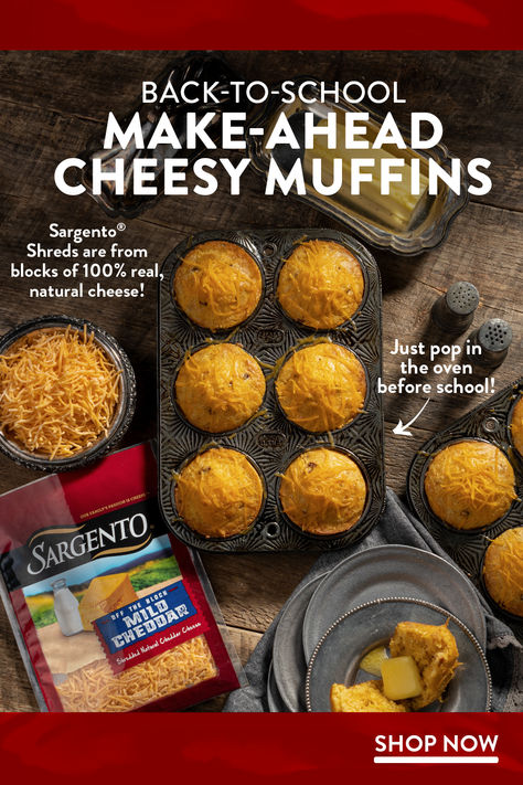 Cheesy Muffins, Sargento Recipes, Cornmeal Recipes, Muffin Tin Recipes, Appetizers Easy Finger Food, Bread Appetizers, Fun Easy Recipes, Make Ahead Breakfast, Chicken Dishes Recipes