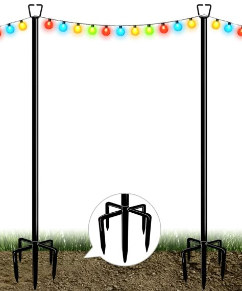 PRICES MAY VARY. ADJUSTABLE DESIGN: The backyard string lighting pole is designed with 7 heavy duty screw-in steel pipes, that can be freely adjusted in height according to individual needs. The 5-prong foot allows the outdoor poles for string lights to be securely inserted into the soil, preventing it from bending, breaking or shaking in the wind. GOOD MATERIALS: The outdoor light poles are made of corrosion-resistant durable metal and produced of black paint with powder-coated finish, which is Backyard Patio Lighting, String Light Poles, Backyard String Lights, Lights For Garden, Backyard Kids Play Area, Dream Patio, Outdoor String Lights, Patio String Lights, Light Pole