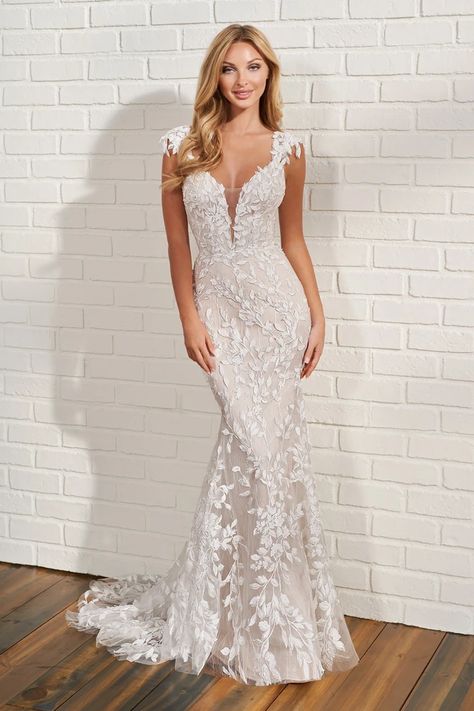 Enchanting by Mon Cheri | Bridal & Veil - 122179 | Bridal & Veil Enchanting By Mon Cheri, Mon Cheri Bridal, Bridal Gallery, Sleeve Silhouette, Lace Gown Styles, Long Slip, Lace Bridal Gown, Long White Dress, Tulle Gown