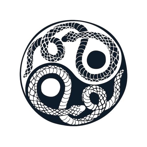 Two snakes in the shape of the yin yang ... | Premium Vector #Freepik #vector #snake-logo #yin-yang #japan-logo #japanese-logo Yin Yang Snake, Zyzz Wallpaper, Yin Yang Logo, Snake Sketch, Two Snakes, Ying Yang Tattoo, Snake Illustration, Snake Logo, Snake Tattoos