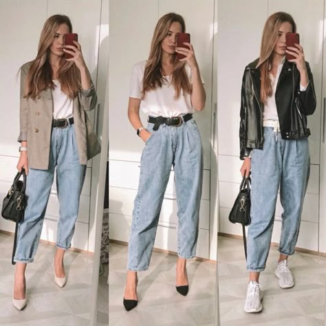 Paperbag Hose, Outfits Con Jeans, Casual Work Outfits Women, Style Parisienne, Look Office, Slouchy Jeans, Design Moda, Casual Day Outfits, Casual Work Outfits