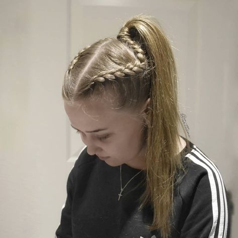 Dutch braids into a high ponytail! Two Braids Into A High Ponytail, Two Dutch Braids Into High Ponytail, Braids Into High Ponytail, Dutch Braids Into Ponytail, Double Dutch Braid Ponytail, Braid Ponytail Tutorial, Dutch Braid Ponytail Tutorial, Braids Into Ponytail, Short Bob Braids