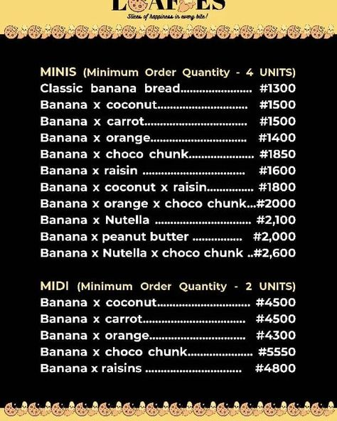 🍌🍞 Slice into happiness with Loafies' banana bread! Our official price list is out now—grab a loaf and make every moment deliciously memorable! #BananaBreadBliss #SliceOfHeaven #LoafiesLove #bananabread #HomemadeGoodness #BananaBreadinojodu #bananabreadinogba #bananabreadinakute #bananabreadinogun #bananabreadinketu #homemade #baking #bakery #minicake #muslimah #reels #alhamdulilah Homemade Baking, Mini Cakes, Price List, Banana Bread, To Sell, How To Memorize Things, Bread, Good Things, Baking