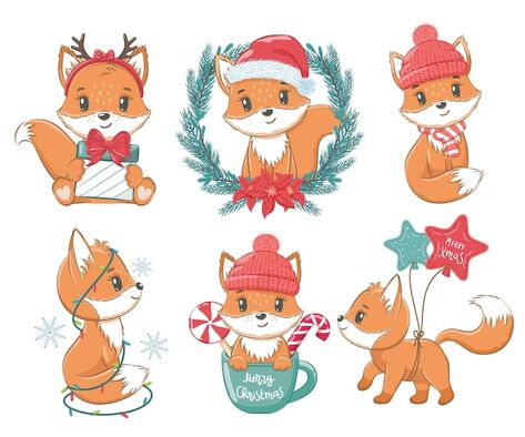 Christmas Fox Drawing, Cute Foxes, Fox Clipart, Lunch Notes, Doodle Characters, Lion Illustration, Fox Drawing, Fox Christmas, Draw Cartoon