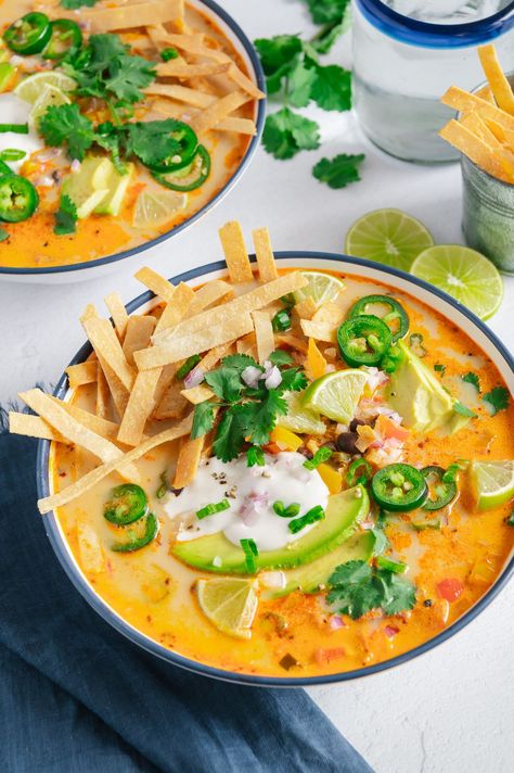 Vegan Tortilla Soup Vegan Tortilla Soup Recipe, Vegetarian Chicken Tortilla Soup, Tofu Tortilla Soup, Vegan Chicken Tortilla Soup, Dairy Free Tortilla Soup, Vegan Mexican Soup, Tortilla Soup Recipe Vegetarian, Chicken Tortilla Soup Dairy Free, Vegan Menudo