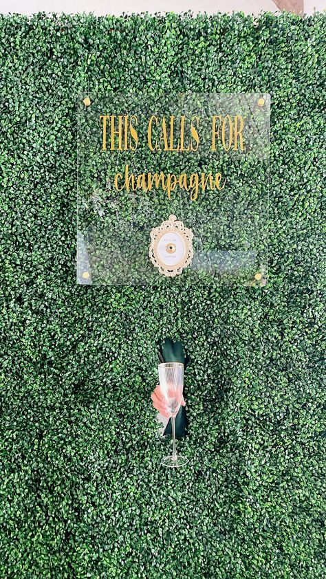 Want to WOW your guests at your next event, then you’ve found it, our Champagne Wall!  This custom item includes a 8’x8’ boxwood wall with 3 holes for the surprise champagne to be served from, a 2’ acrylic sign with bell, and stand.  Not included is installation, servers, or champagne and is a rental in St. Louis only Ring For Champagne Wall, Champagne Station, Caviar Party, Cheap Backyard Wedding, Boxwood Wall, Champagne Decor, Drink Wall, Christmas Champagne, Tennis Birthday