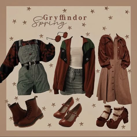 Gryffindor Academia Outfit, Griffyndor Aestethic Outfit, Harry Potter Lookbook, Griffindor Outfits Aesthetic, Harry Potter Outfit Ideas Gryffindor, Gryfinndor Outfit, Gryffindor Clothes Aesthetic, Gryffindor Academia, Gryffindor Outfit Ideas