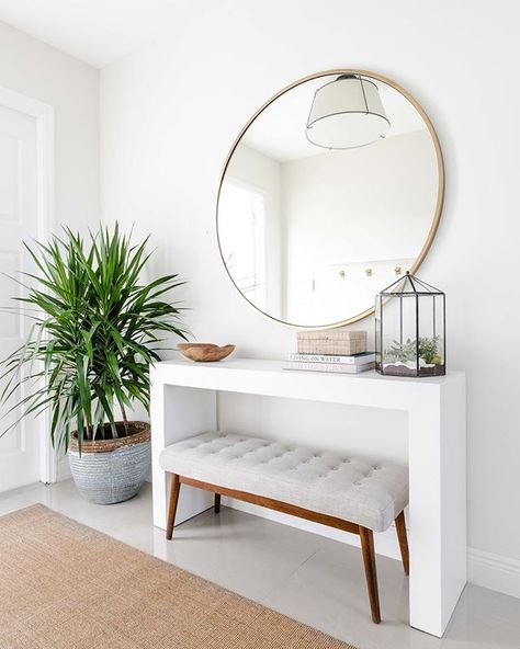 The prettiest peach 🍑. WE LOVE THIS KITCHEN and we’re not sorry about it. Swipe to see the before! #beforeandafter #projectpeachy // 📷:… Small Entry Way, Mid Century Bench, A Frame Cabins, Interior Design Minimalist, Small Entry, Foyer Decorating, A Frame Cabin, A Frame House, Residential Interior Design