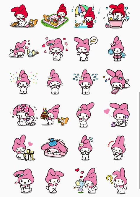 . My Melody Stickers Printable, Bts Stationary, My Melody Stickers, Nail Chart, Melody Sticker, My Melody Wallpaper, Kawaii Disney, Tumbler Stickers, Paper Dolls Book