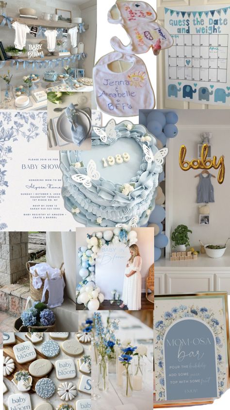 White And Blue Baby Shower Ideas, Baby Boy In Bloom Baby Shower Theme, Vintage Blue Baby Shower Ideas, Pastel Blue Baby Shower Ideas, Blue Boho Baby Shower Ideas, Simple Blue Baby Shower Ideas, Baby In Bloom Blue, Light Blue Baby Shower Ideas, Yellow Baby Shower Theme