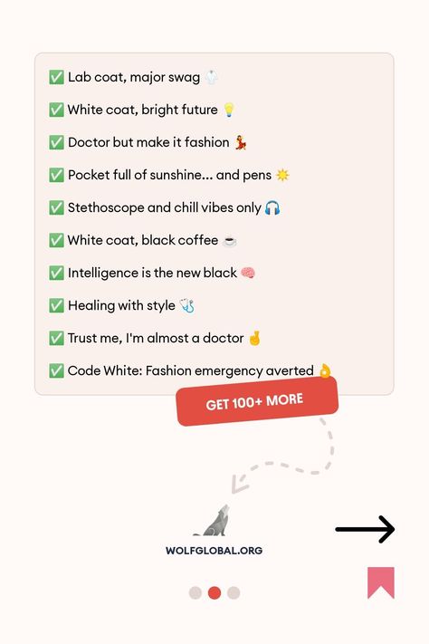 Promotional graphic for 'White Coat Captions for Instagram' with a walking figure in white.
A graphic with playful medical-themed phrases and emojis, offering more content upon interaction.
Happy woman using laptop with social media engagement graphics and promotional text. Doctors Bio Instagram, Medical Students Instagram Stories, Insta Bio For Mbbs Student, Insta Bio Ideas For Doctors, Instagram Bio Ideas For Doctors, Instagram Bio Ideas For Medicos, Insta Bio For Neet Aspirant, Medico Bio For Instagram, Med Student Bio Instagram