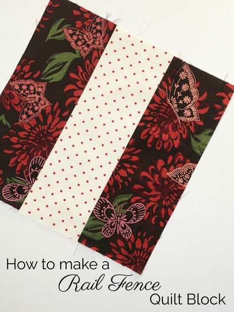 Learn how to make a simple Rail Fence Quilt Block using these easy to follow photographed instructions. It is a perfect quilt block for any beginner! Quilting Patterns For Beginners, Simple Quilting, Rail Fence Quilt, Lap Quilt Patterns, Quilting Designs Patterns, Spinning Wheels, Rail Fence, Quilt Care, Beginner Quilt Patterns