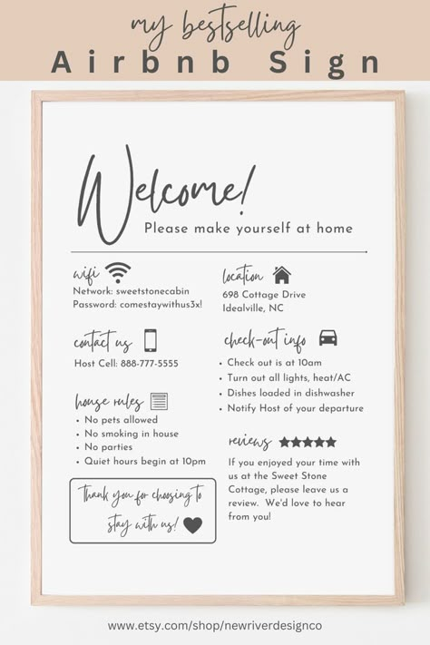 Decorate Airbnb, Airbnb Checklist, Airbnb House Rules, House Rules Sign, Airbnb Welcome Sign, Arrival Poster, Cabin Renovation, Airbnb House, Airbnb Design